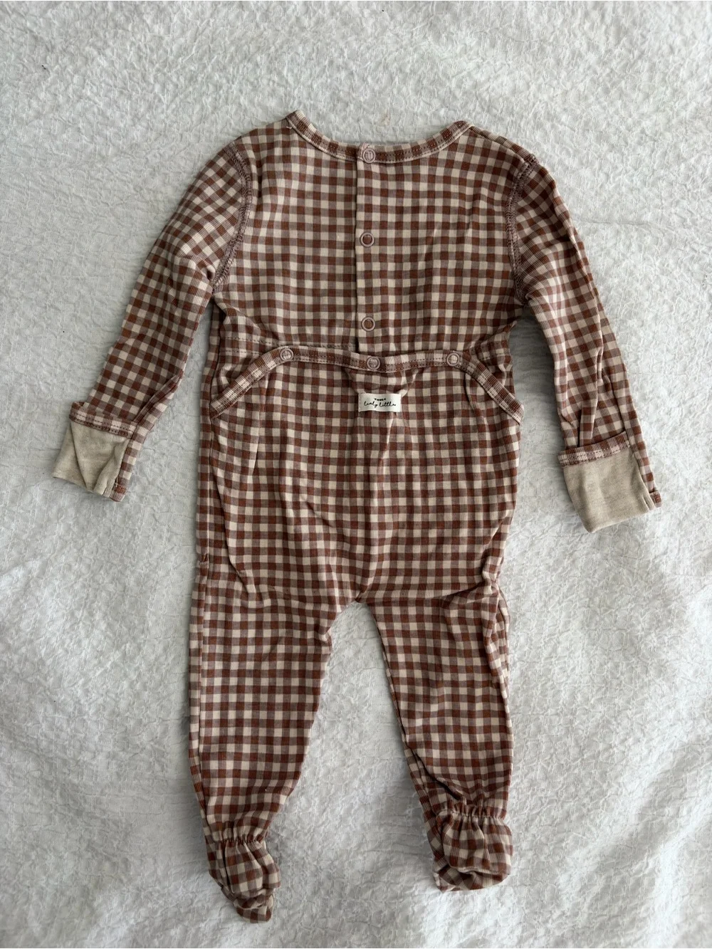 Neutral Brown Gingham Footed One-Piece